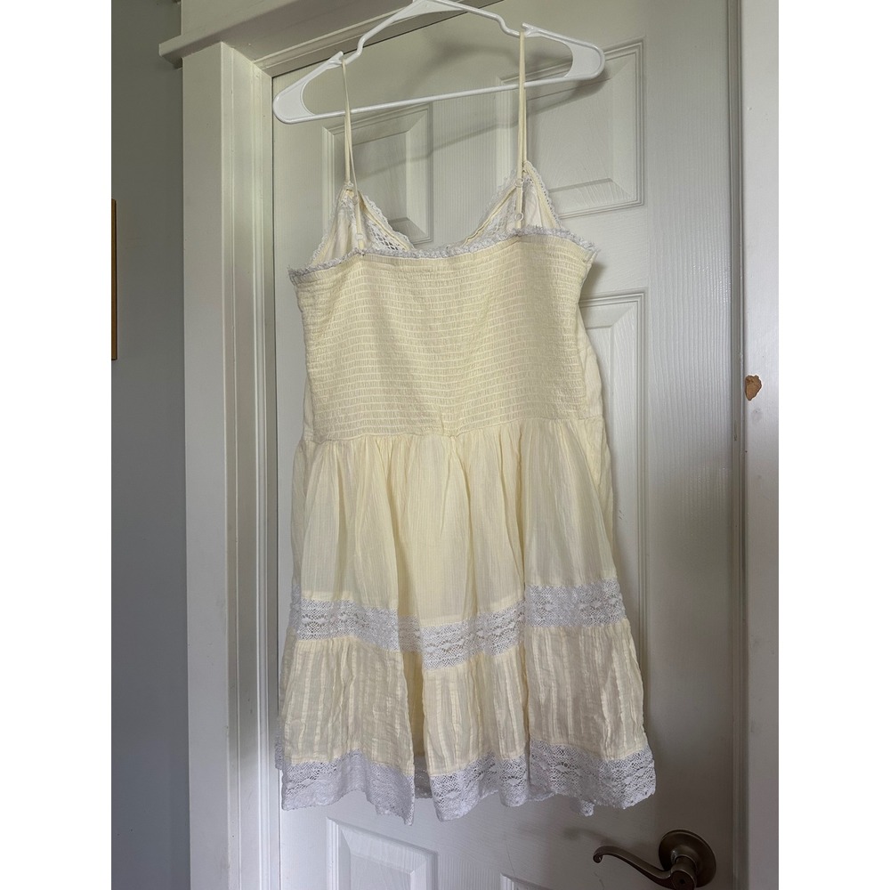 Aerie Yellow Eyelet Lace Tiered Mini Dress Spaghetti Strap Cottagecore Sundress - Picture 3 of 6